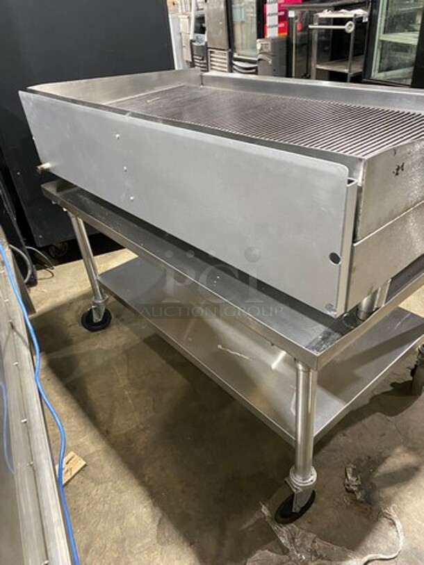 NICE! Imperial Commercial Natural Gas Powered Grooved Grill! With Back And Side Splashes! On Legs! On Equipment Stand! With Storage Space Underneath! All Stainless Steel! On Casters! - Image 4 of 9