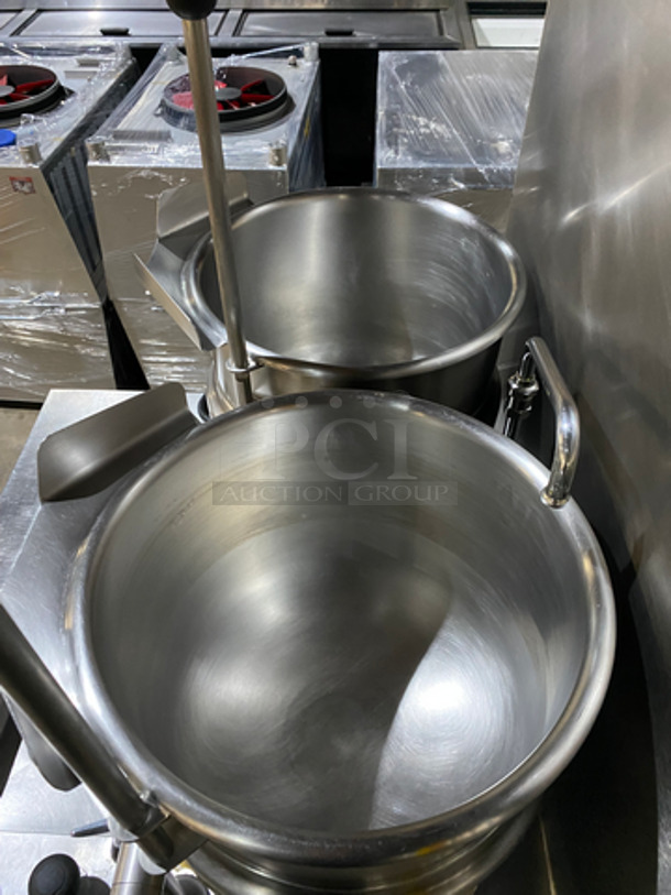 WOW! Cleveland Natural Gas Powered Commercial Double Tilted Kettle Cabinet Assembly! With 2 10 Gallon Kettles! All Stainless Steel! On Legs! Model: 36GMK1010200 SN: 1411230000835 115V 60HZ 1 Phase - Image 5 of 12