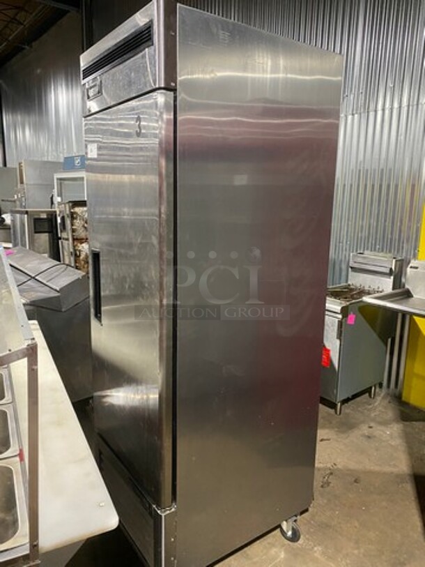 LATE MODEL! 2020 Bison Commercial Single Door Reach In Cooler! Poly Coated Racks! All Stainless Steel! On Casters! Model: BRR21 SN: BRR2100320080500K80011 115V 60HZ 1 Phase! Working When Removed! - Image 2 of 10