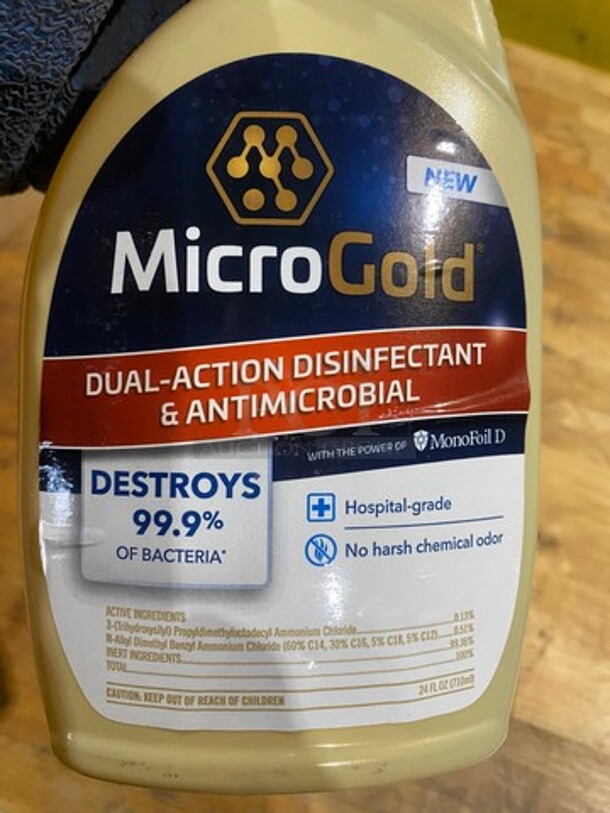 NEW! IN THE BOX! Micro Gold Dual Action Disinfectant And Antimicrobial Spray! 6 Bottles Per Box, 1 Box Per Item Number! - Image 5 of 6