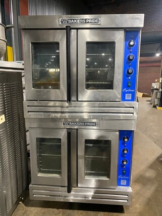 Baker's Pride Cyclone Series Stainless Steel Commercial Electric Powered Full Size Convection Oven w/ View Through Doors, Thermostatic Controls and Metal Oven RackS! MODEL C011-E SN: 28529 408V 3PH 2x Your Bid Makes One Unit!