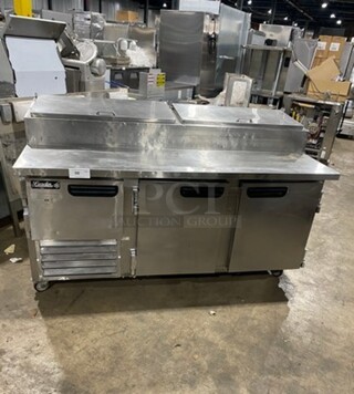 Leader Commercial Refrigerated Pizza Prep Table! With 3 Door Storage Space Underneath! All Stainless Steel! Model: ESPT72SC SN: NP08C2296 115V 60HZ 1 Phase