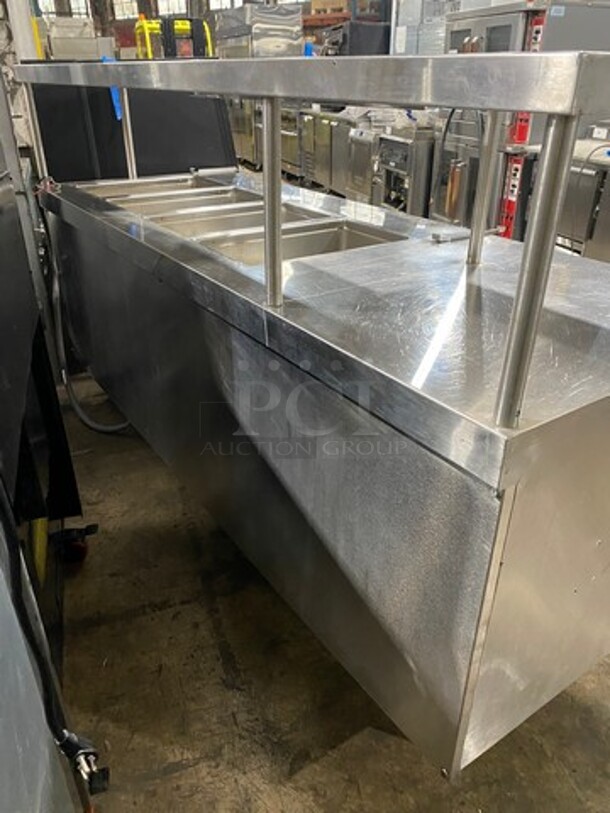 AWESOME! Delfield Commercial Custom Made Electric Powered 4 Well Steam Table! With Over Head Shelf! With Storage Space Underneath! All Stainless Steel! On Legs! WORKING WHEN REMOVED! Model: V1416032 SN: 84833601M 208/30V 60HZ 1 Phase - Image 3 of 9