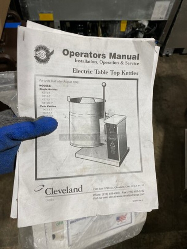 NEW! NEVER USED! Cleveland Commercial Countertop Electric Powered Jacketed Tilting Soup Kettle! On Equipment Stand! All Stainless Steel! On Legs! Model: TKET12T SN: WT680804C01 240V 60HZ 3 Phase - Image 8 of 10