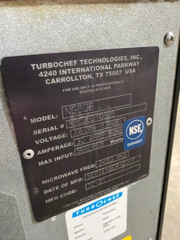 2011 Turbo Chef Commercial Countertop Rapid Cook Oven/ Microwave Oven! All Stainless Steel! Tornado Series Model: NGCD6 SN: NGCD6D10895 208/240V 60HZ 1 Phase - Image 5 of 8