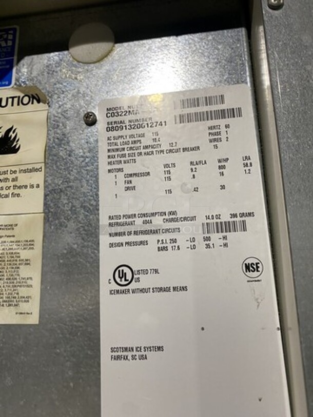Scotsman Prodigy Series Air Cooled Ice Machine On Bin With Dispenser! Model CO322MA-1A Serial 08091320G12741! 115V 1 Phase! On Legss!  - Image 5 of 8