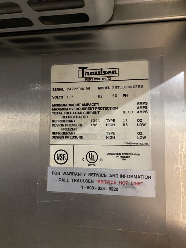 Traulsen Commercial Single Door Reach In Cooler! All Stainless Steel! On Legs! MODEL RHT132WREFHS SN: T239710I98 115V 1PH - Image 6 of 9