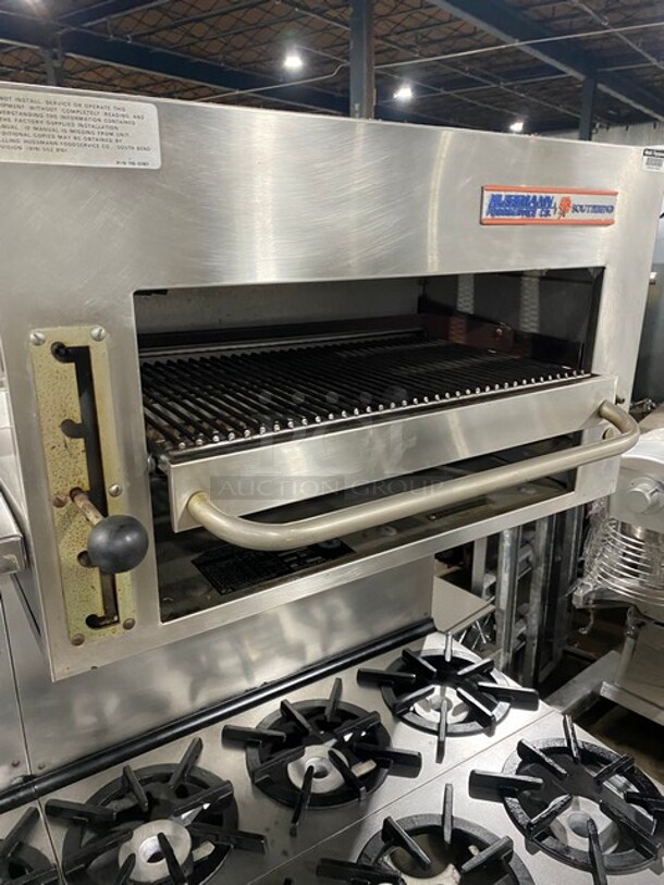 WOW! Hussmann Southbend Stainless Steel Commercial 12 Burner Stove! With One Full Size Convection Oven And Full Size Oven! With Raised Back Splash And Salamander Overhead! On Commercial Casters! Working When Removed! - Image 10 of 12