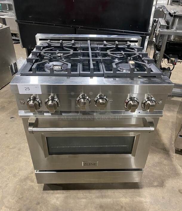 Zline Commercial Gas Powered 4 Burner Stove! With Oven Underneath! Stainless Steel! On Legs! MODEL RG30 SN: RG30GE2205022602 120V