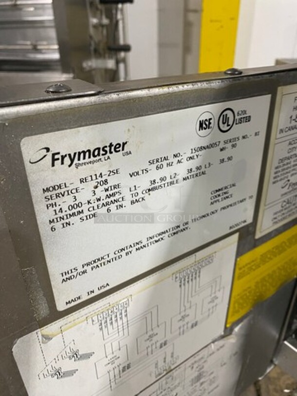 FRYMASTER Commercial Electric Powered Split Bay Deep Fat Fryer! With Metal Frying Baskets! All Stainless Steel! On Casters Model: RE1142SE Serial 1508NA0057 208V/60HZ/3 Phase! - Image 9 of 10