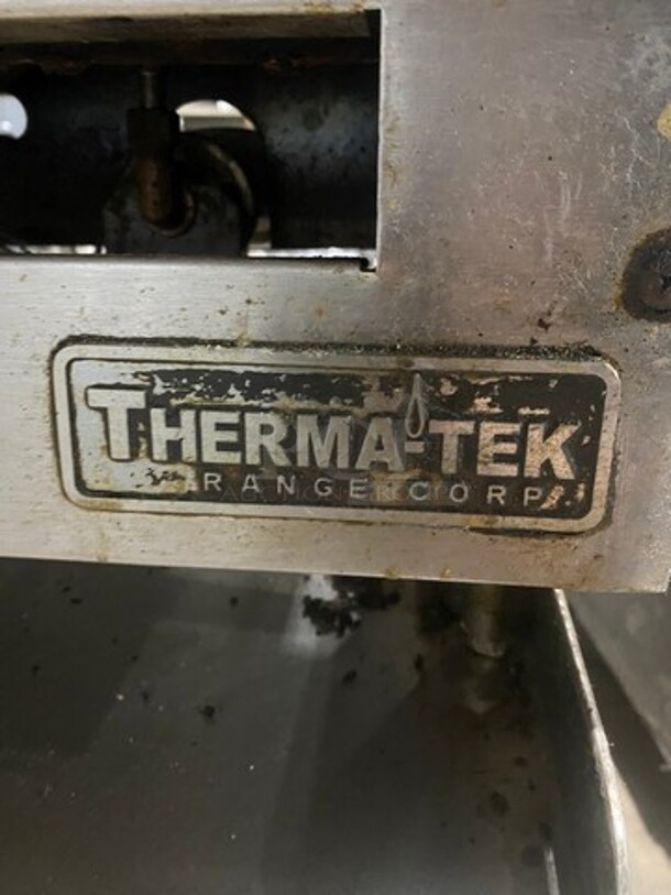 Therma Tek Commercial Natural Gas Powered Flat Griddle! With Back & Side Splashes! On Regency Commercial Equipment Stand! With Underneath Storage Space! All Stainless Steel! On Casters! WORKING WHEN REMOVED! - Image 5 of 11