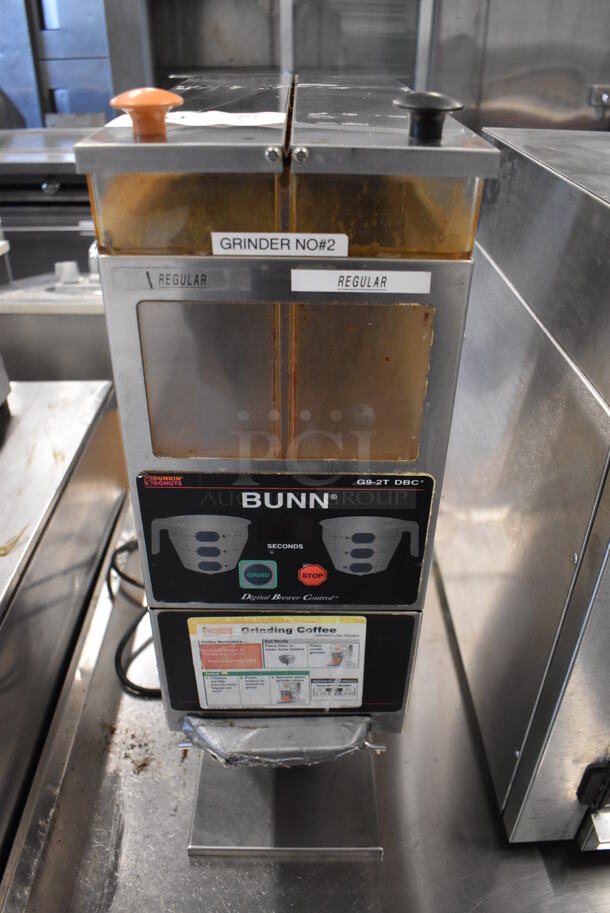 Bunn G9-2T DBC Stainless Steel Commercial Countertop Coffee Bean Grinder. 120 Volts, 1 Phase. 8x19x28. Tested and Working!