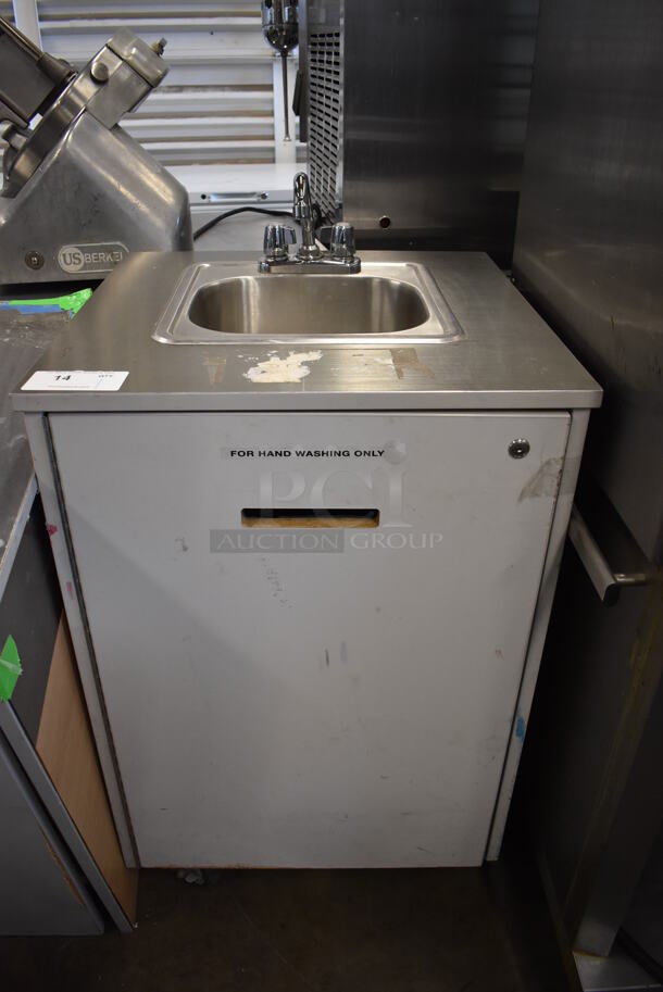 Stainless Steel Single Bay Portable Sink w/ Faucet and Handles on Commercial Casters. 24x24x44