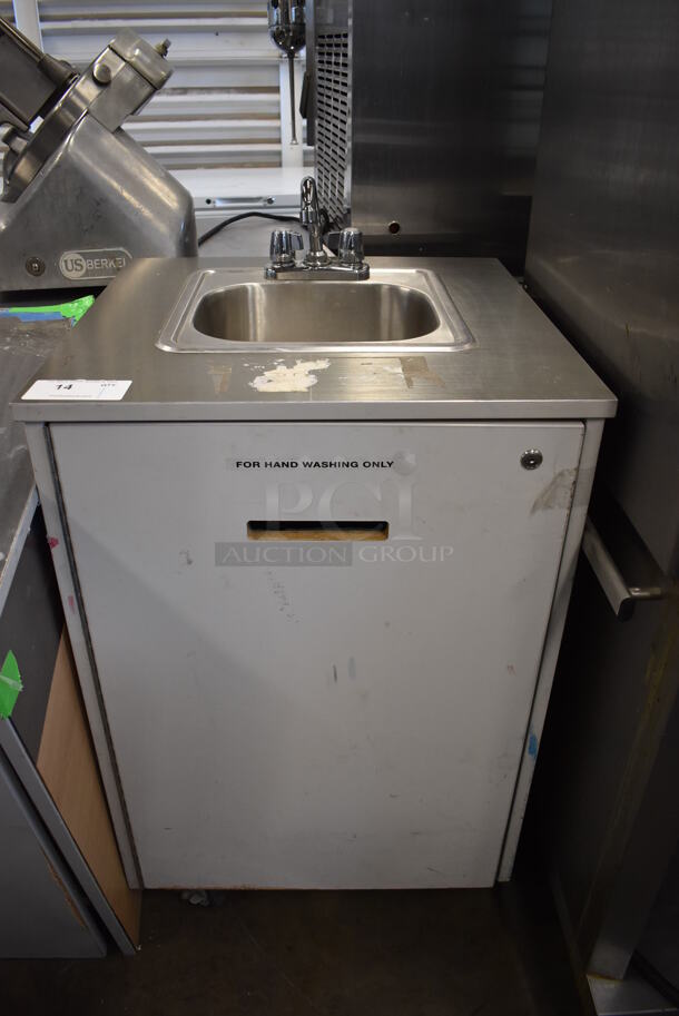 Stainless Steel Single Bay Portable Sink w/ Faucet and Handles on Commercial Casters. 24x24x44 - Image 1 of 8