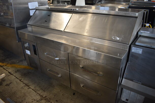Randell Stainless Steel Commercial Sandwich Salad Prep Table Bain Marie w/ 4 Drawers on Commercial Casters. 72x34x48. Tested and Working!
