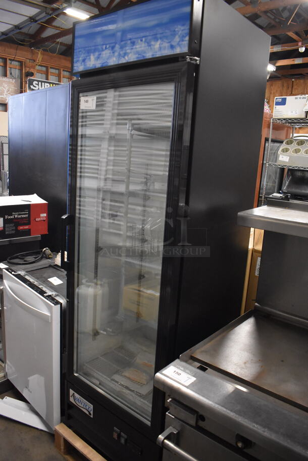 BRAND NEW! Avantco 178GDC15HCB Metal Commercial Single Door Reach In Cooler Merchandiser w/ Poly Coated Racks. 115 Volts, 1 Phase. 25x24x79. Tested and Working!