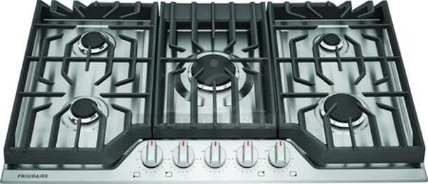 BRAND NEW SCRATCH AND DENT! Frigidaire Electrolux FCCG3627AS Stainless Steel Drop In 36" Gas Powered 5 Burner Cooktop Range. Stock Picture Used For Gallery Picture. - Image 1 of 10