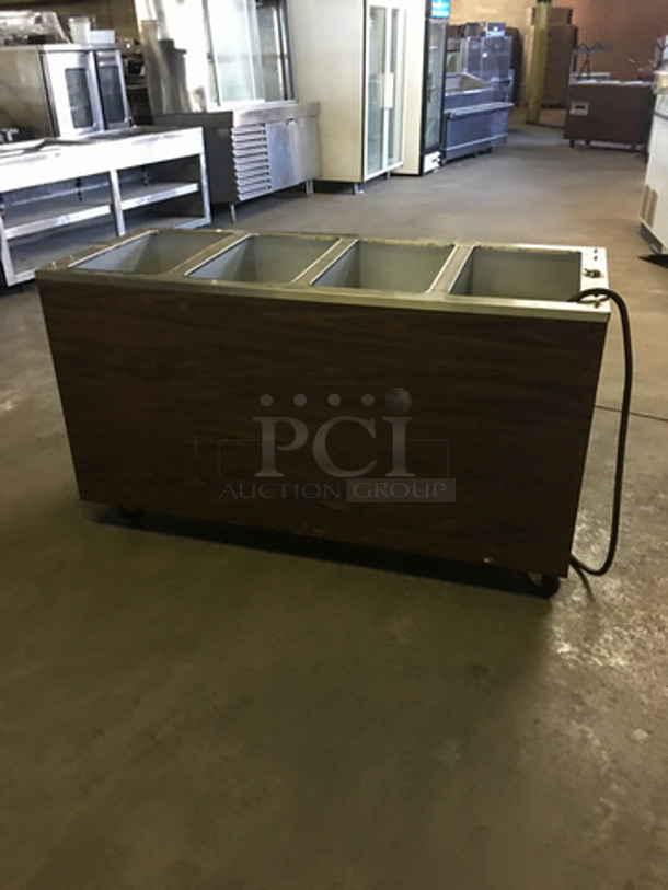 Vollrath Commercial Electric Powered 4 Bay Steam Table! Wooden Pattern With Stainless Steel Top! On Casters! - Image 3 of 9