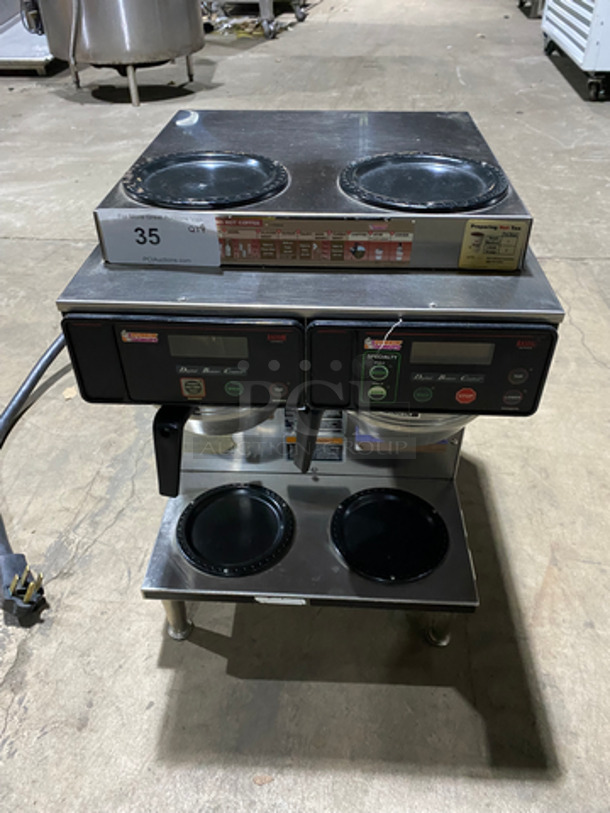 Bunn Commercial Countertop Dual Coffee Brewing Machine! With 4 Coffee Pot Warming Stations! All Stainless Steel! On Small Legs! Model: AXIOM2/2TWIN SN: AXTN014483 120/208/240V 60HZ 1 Phase