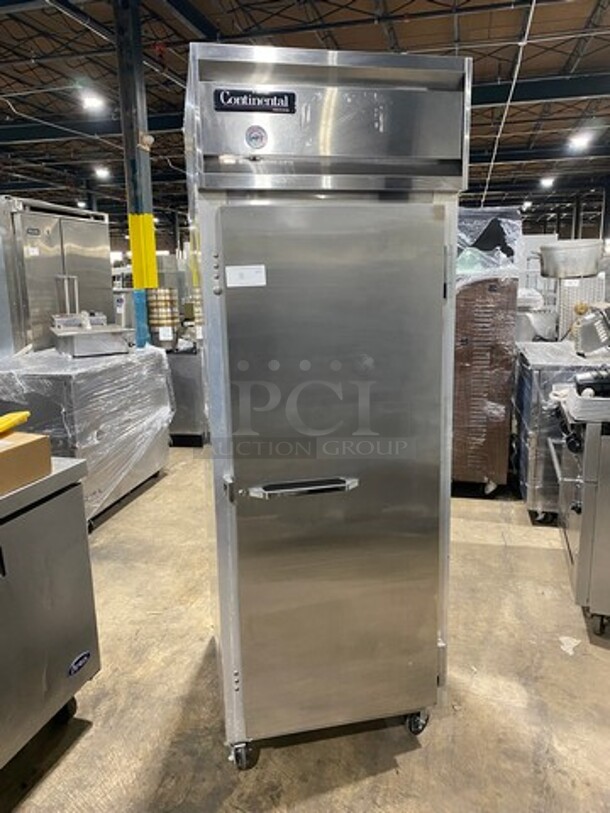 Continental Commercial Single Door Reach In Freezer! All Stainless Steel! On Casters! Model: 1FE SN: 14878381 115V 60HZ 1 Phase