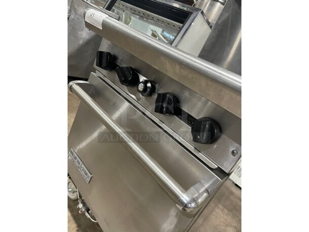 American Range Natural Gas Powered 4 Burner Range! With Oven Underneath! All Stainless Steel! With Raised Backsplash & Salamander Shelf! On Casters! - Image 8 of 9