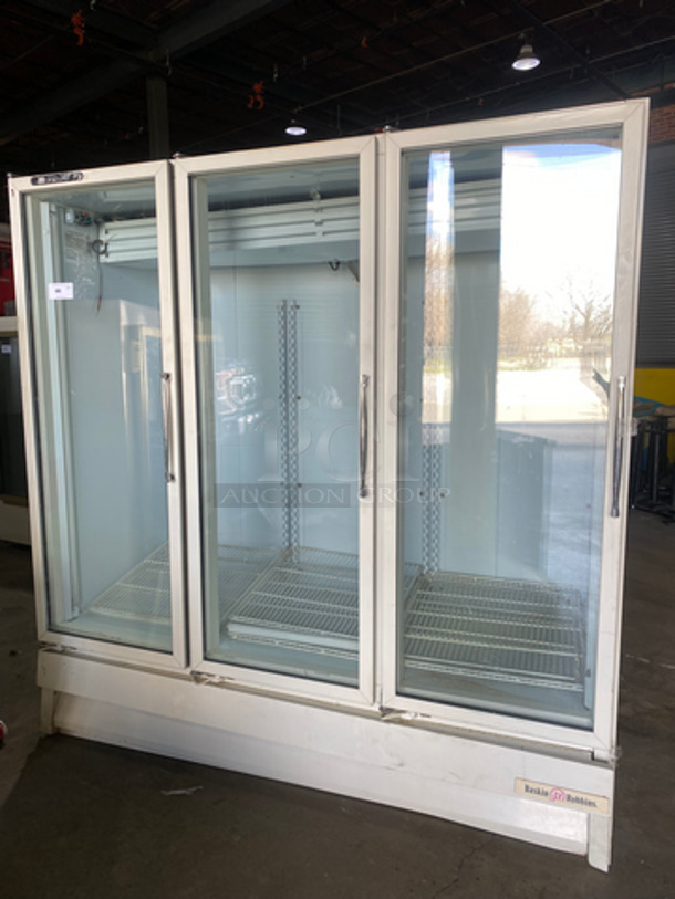 National Refrigeration Commercial 3 Door Reach In Freezer Merchandiser! With View Through Doors! With Poly Coated Racks! Model: ULG80BCP-5 115/208/230V 60HZ 1 Phase