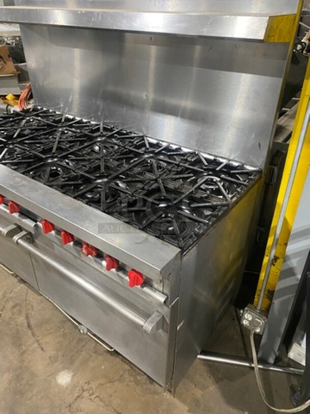 Vulcan Commerical Natural Gas Powered 10 Burner Stove! With Raised Back Splash And Salamander Shelf! With 2 Oven Underneath! All Stainless Steel! On Legs! - Image 3 of 11