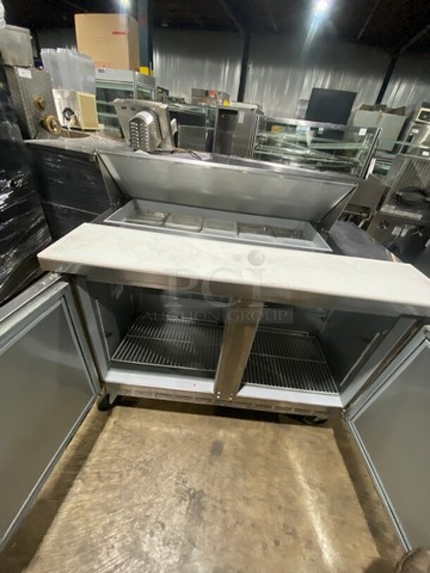 Beverage Air Commercial Refrigerated Sandwich Prep Table! With Commercial Cutting Board! With 2 Door Storage Space Underneath! All Stainless Steel! On Casters! Model: SPE4810 SN: 10704972 115V 1 Phase - Image 7 of 12