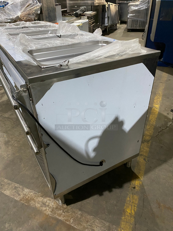 NEW! NEVER USED! Bayonne Commerical 5 Bay Cold Pan/Cold Food Buffet Counter! With Folding Serving Counter! With 2 Shelf Storage Underneath! All Stainless Steel! On Legs! Model: CPM-72 SN:7195 120V 60HZ 1 Phase - Image 2 of 12