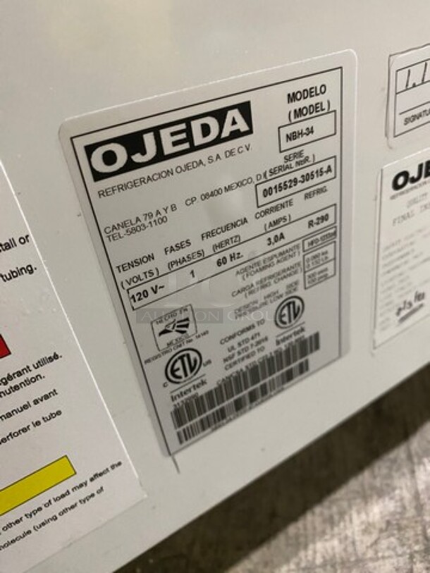 NEW! Scratch-N-Dent! Ojeda Commercial Refrigerated Reach Down Ice Cream Dipping Cabinet/ Chest Freezer! Model: NBH34 SN: 001552930515A 120V 60HZ 1 Phase - Image 9 of 10