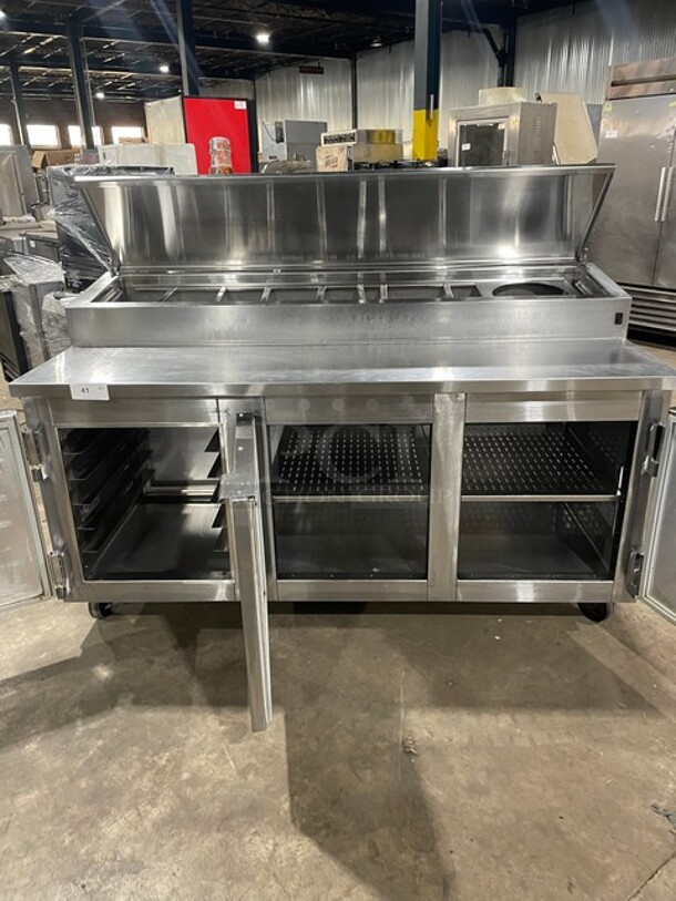 Marsal All Stainless Steel 72 Inch Refrigerated Pizza Prep Table Station! On Casters! Remote Compressor/No Compressor! 115V! Model: BM72R SN: 1961! - Image 4 of 10