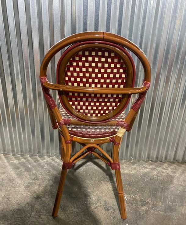 NEW! Nice Aluminum Bamboo Patio Dinning Side Chair In Red! 4x Your Bid! - Image 3 of 7
