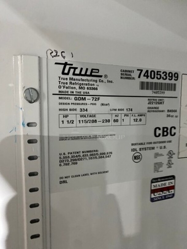 True Commercial 3 Door Reach In Freezer Merchandiser! With View Through Doors! With Poly Coated Racks! Model: GDM72F SN:7405399 115/208/230V 60HZ 1 Phase - Image 8 of 9