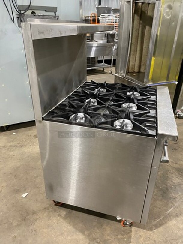 Sunfire Commercial Natural Gas Powered 6 Burner Stove! With Raised Back Splash And Salamander Shelf! With Oven Underneath! All Stainless Steel! On Casters! - Image 2 of 10