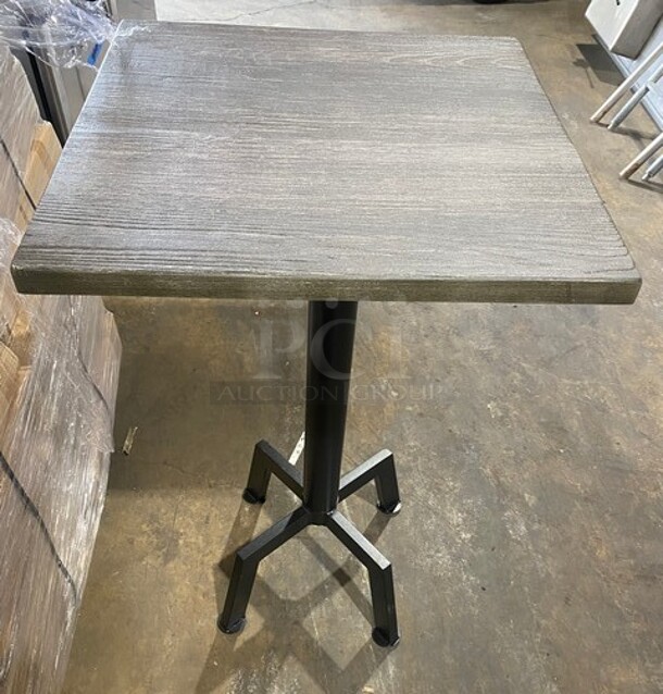 Wow! Brand New! OCS Ash Grey Finish Scratch Resistant Durowood Composite Bar Height Table! 24 By 24! Suitable For Indoor & Outdoor Use With Metal Bar Height Base!  - Image 3 of 9