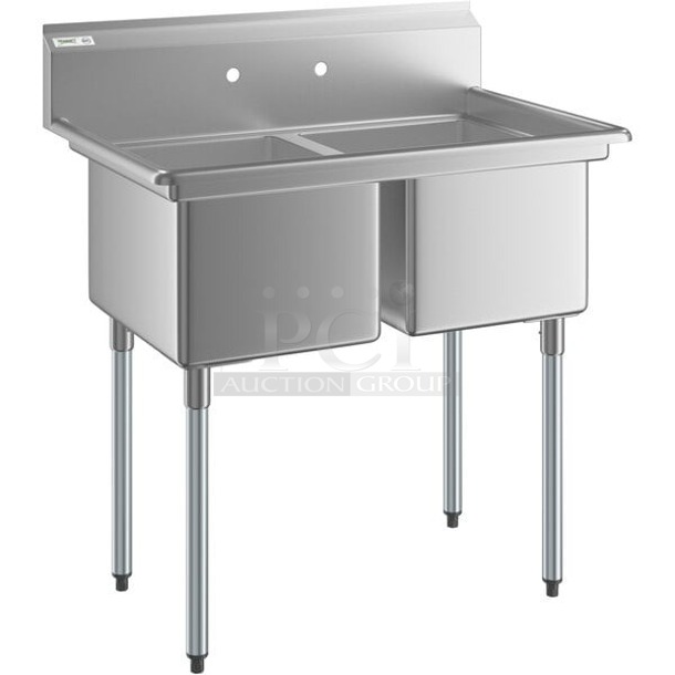 BRAND NEW SCRATCH & DENT! Regency 600S21620G 39" 16 Gauge Stainless Steel Two Compartment Commercial Sink - 16" x 20" x 12" Bowls   - Image 1 of 7