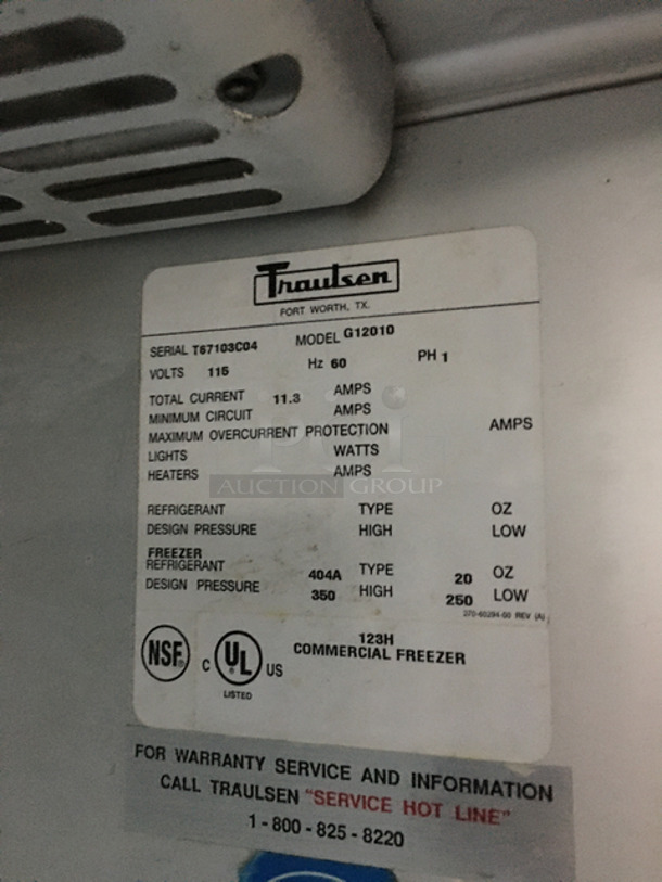 WOW! Traulsen Single Door Reach In Freezer! All Stainless Steel! On Legs! Model: G12010 SN: T67103C04 115V 60Hz 1 Phase - Image 6 of 8