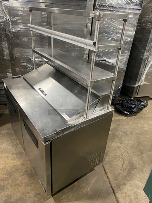 Blue Air Commercial Refrigerated Sandwich Prep Table! With 2 Door Storage Space Underneath! With Triple Over Head Shelf Storage! All Stainless Steel! On Casters! Model: BLPT48 115V 60PH 1 Phase - Image 2 of 11