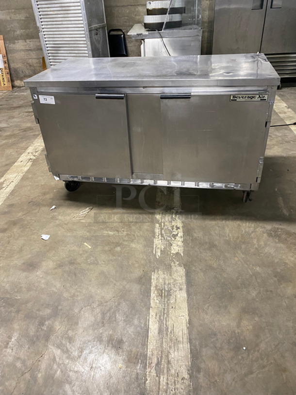 Beverage Air 2 Door 60 Inch Commercial Refrigerated Lowboy/Worktop Cooler! All Stainless Steel! On Casters! Model: WTR60A 115V 60HZ 1 Phase