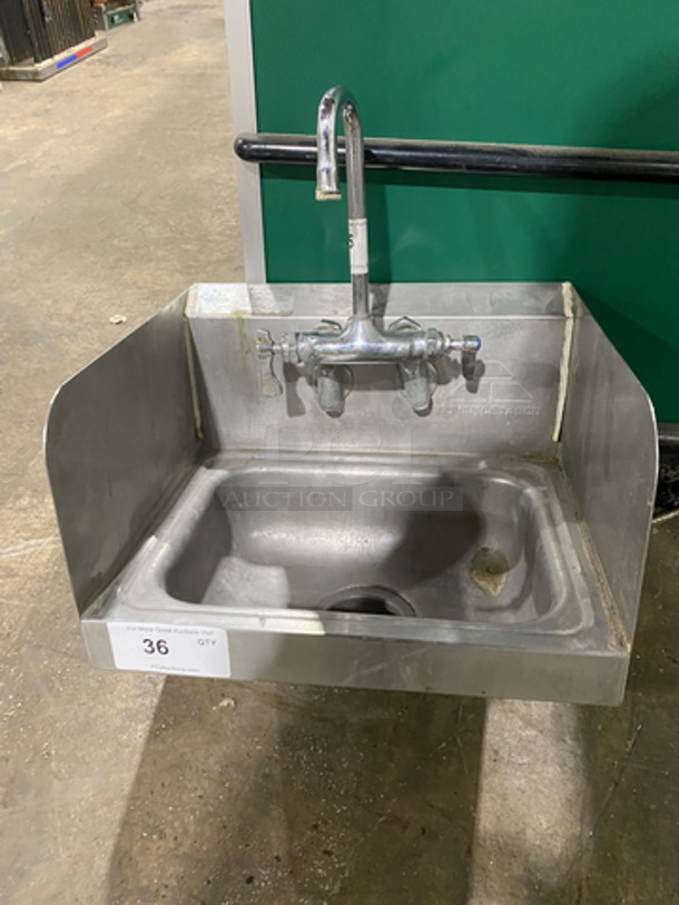 Commercial Stainless Steel Hand Sink! With Back And Side Splashes! With Faucet And Handles!