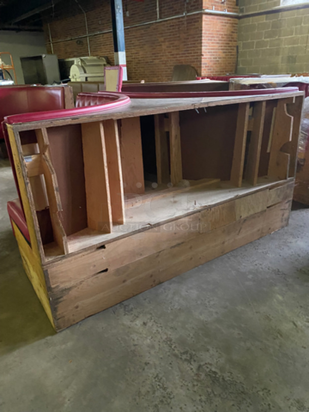 NEW! Dual Sided Corner Curved Red Cushioned Booth Seats! With Wooden Outline! 2x Your Bid! Can Be Connected With Any Booths Listed! - Image 4 of 6