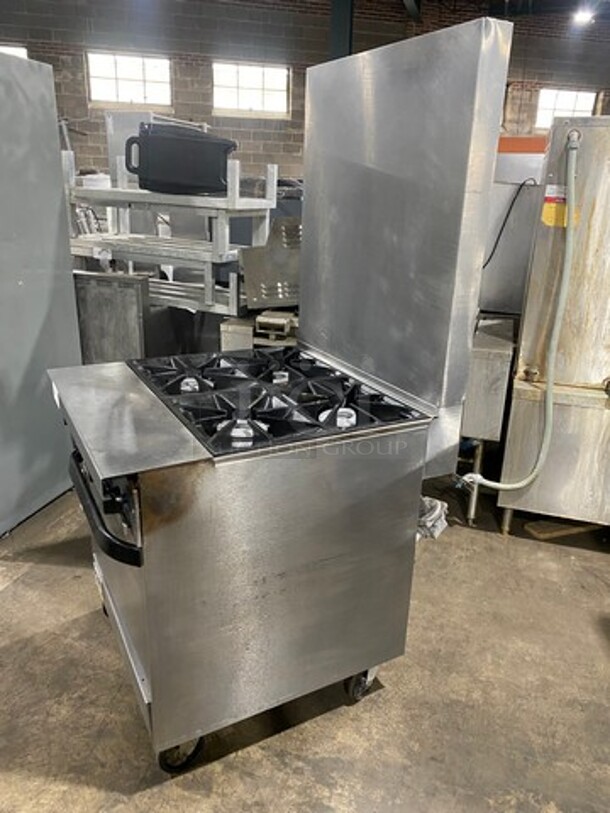 Southbend Commercial Natural Gas Powered 4 Burner Stove! With Raised Back Splash! With Oven Underneath! All Stainless Steel! On Casters! - Image 3 of 12