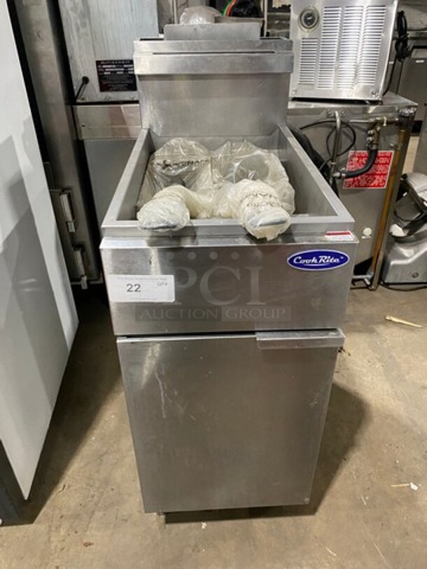 Cook Rite Commercial Natural Gas Powered Deep Fat Fryer! With Backsplash! With 2 Metal Frying Baskets! All Stainless Steel! On Legs! Model: ATFS40 - Image 1 of 9