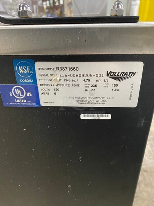 Vollrath Commercial Refrigerated Food Serving Station Counter/ Cold Pan! With Sneeze Guard! With Lowering Prep Line! Stainless Steel Body! On Casters! Model: R3871660 SN: B31500809205001 120V 60HZ 1 Phase - Image 10 of 11