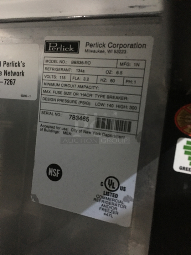 NICE! Perlick Commercial Single Door Bar Back Cooler! All Stainless Steel! On Legs! Model: BBS36RO SN: 783465 115V 60HZ 1 Phase - Image 7 of 9