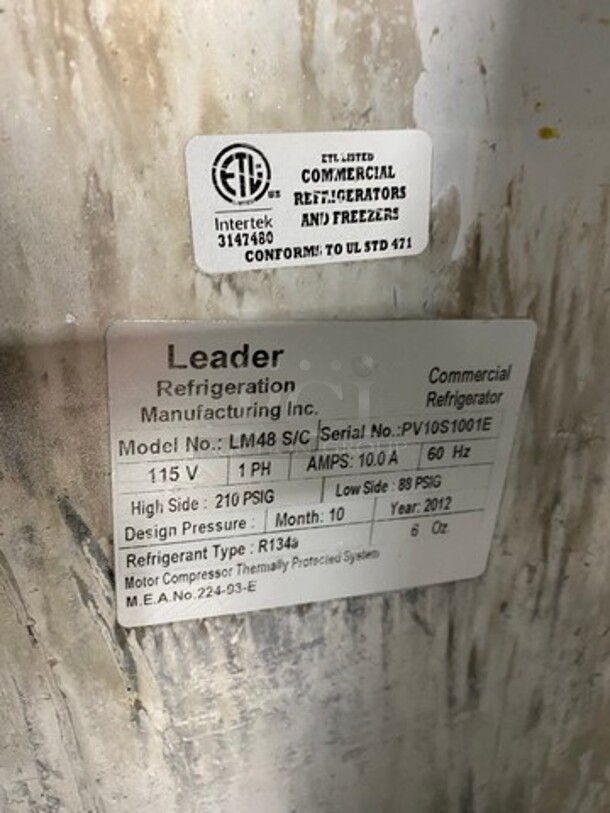 LEADER All Stainless Steel Sandwich/Salad Prep Table Cooler! Model LM48 S/C Serial PV10S1001E 115V/60Hz/ 1 Phase On Casters! - Image 7 of 9