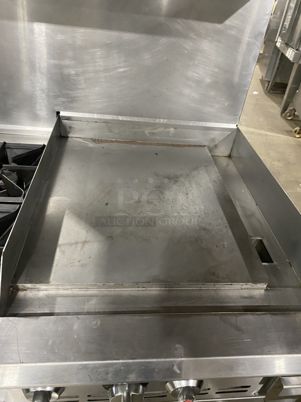 Cookline Stainless Steel Commercial Natural Gas Powered 2 Burner Range w/ Right Side Flat Top Griddle! With Oven And Back Splash! On Commercial Casters! - Image 6 of 11