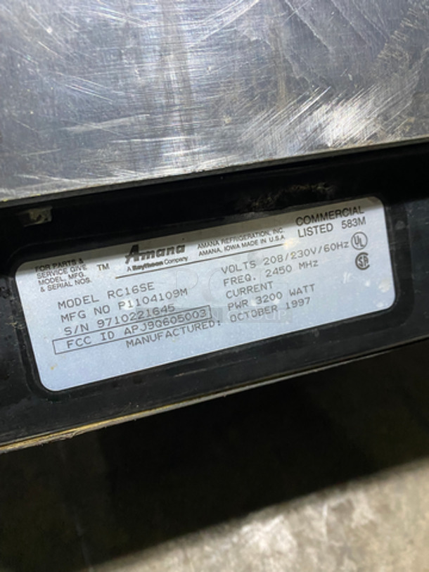 WOW! Amana Commercial Countertop Microwave Oven! All Stainless Steel! Model: RC16SE SN: 9710221645 208/230V 60HZ 1 Phase - Image 7 of 8