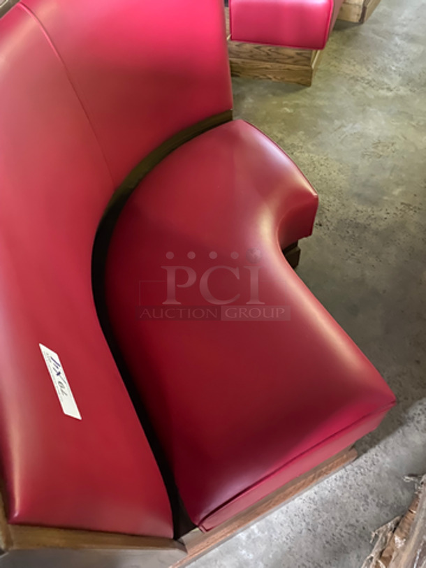 NEW! Single Sided Curved Red Cushioned Booth Seat! With Wooden Outline! Perfect For In The Corner Placement! 4x Your Bid! Can Be Connected With Any Of The Booths Listed! - Image 4 of 5