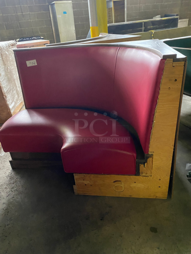 NEW! Single Sided Curved Red Cushioned Booth Seat! With Wooden Outline! Perfect For In The Corner Placement! 4x Your Bid! Can Be Connected With Any Of The Booths Listed! - Image 5 of 5